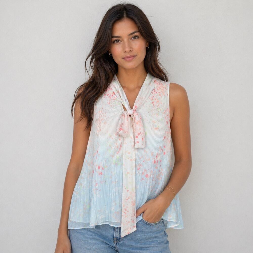 1 State Sleeveless Blouse Womens Small Pastel Ombre Tie Front Romantic Soft Girl